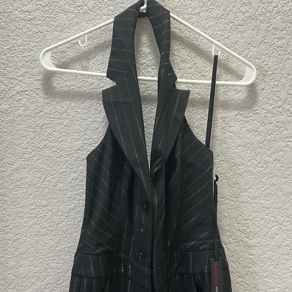 Bebe Black Halter Jumpsuit with Plunging V-Neck